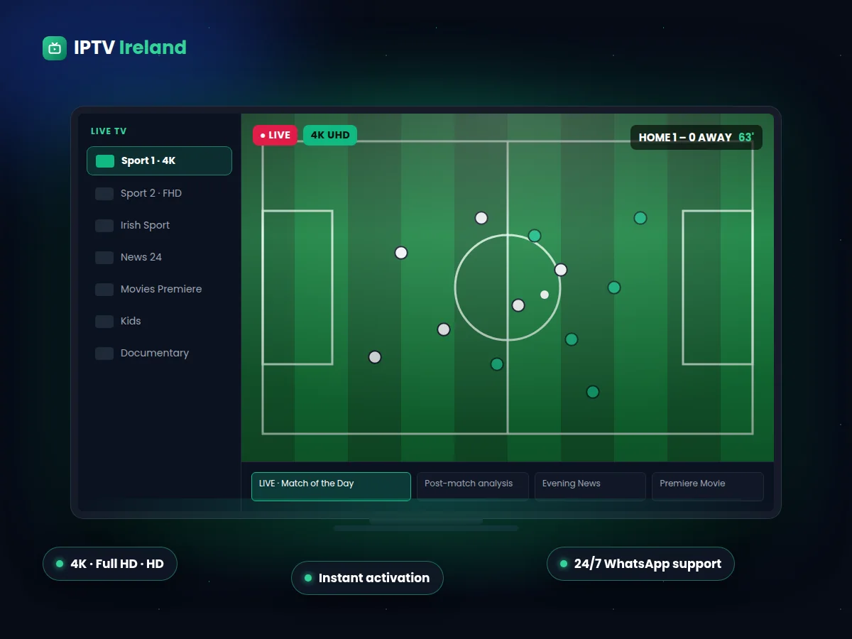 IPTV Ireland subscription streaming live TV and sport in 4K on a Smart TV